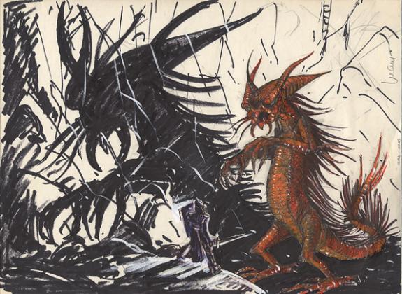 Philippe Luguy - dessin in&eacute;dit monstre rouge