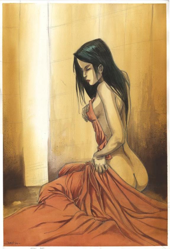 Jung - femme nue assise drap rouge