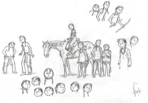 Fred Simon - Popotka le petit sioux, croquis de jeunes indie
