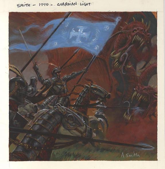 Adrian Smith - Warhammer, dragon rouge &agrave; 2 tetes contre chev