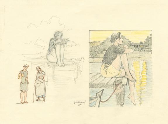 Andr&eacute; Juillard - Le long voyage de L&eacute;na, 2cases : assise sur