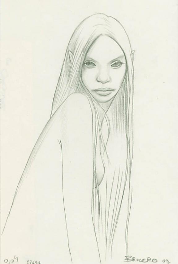 Bruno Brucero - Le livre secret de Merlin, portrait elfe nue