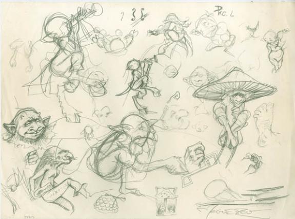 Pascal Mogu&eacute;rou - Croquis de Korrigans, recherches faune mus