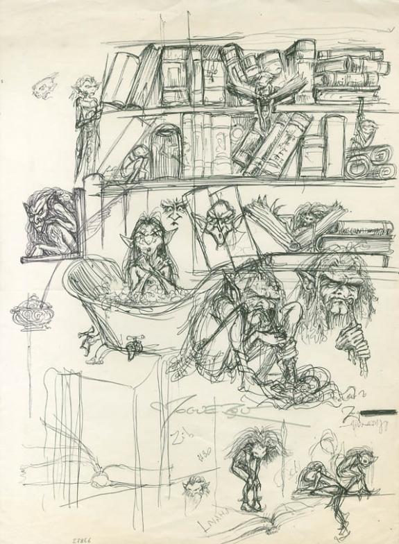 Pascal Mogu&eacute;rou - Croquis de Korrigans, f&eacute;e dans son bain