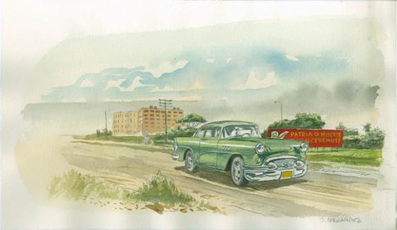 Jacques Ferrandez - Cuba p&egrave;re et fils, Dessin de fond de pla