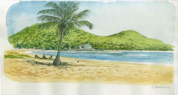 Jacques Ferrandez - Cuba p&egrave;re et fils, Dessin de fond de pla