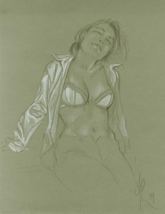Fabrice Meddour - Nu en dessous sur papier de couleur