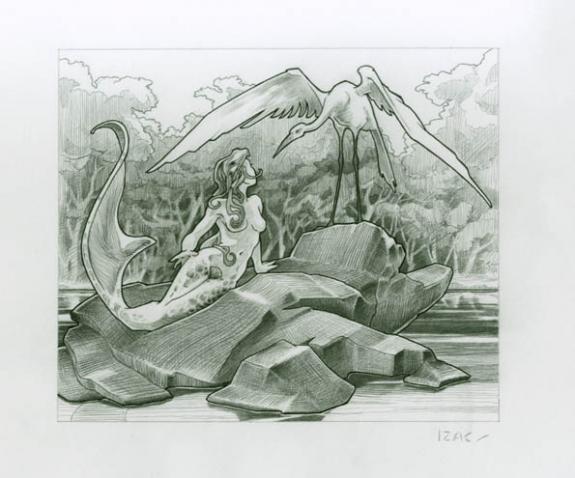 Pascal Izac - Illustration sir&egrave;ne sur rocher pour Khimaira