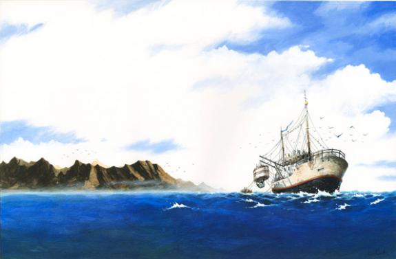 Vincent Dutrait - Auguste Piccard, illustration - bateau en 