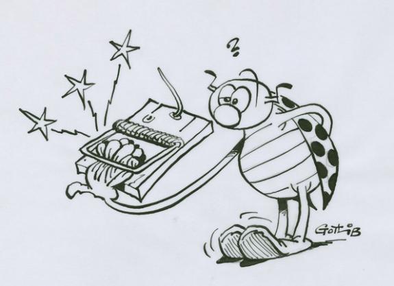 Marcel Gotlib - Coccinelle  main dans tapette sur calque