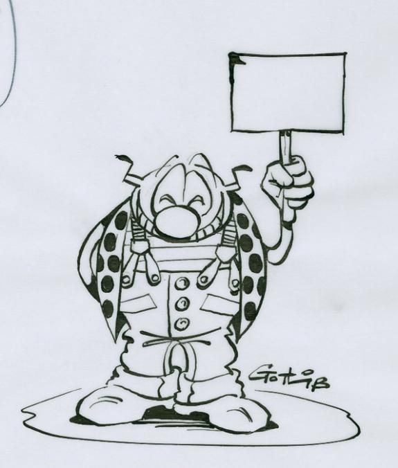 Marcel Gotlib - Coccinelle rie avec pancarte sur calque