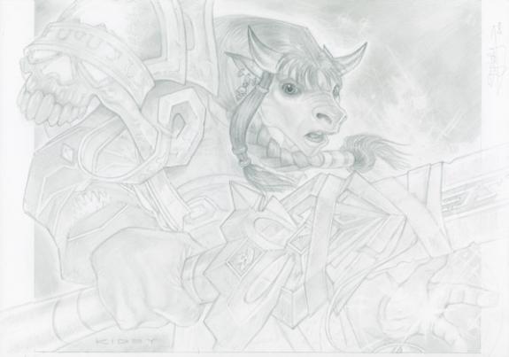 Paul Kidby - World of Warcraft, paladin Tauren femelle. TCG 