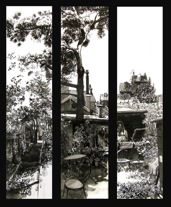 Michael Peronard - illustration originale - Triptyque Jardin