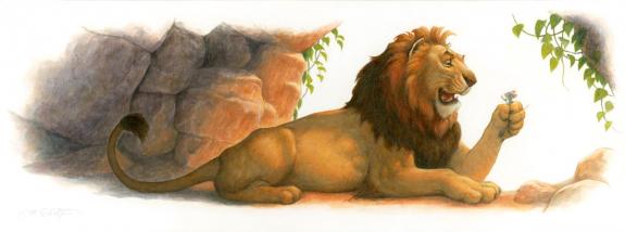 Scott Gustafson - Fairy Tales, Peinture originale - Le lion 