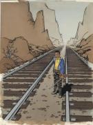 Fred Simon - Rails, Int&eacute;grale n/b, bleu +crayonn&eacute;