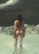 R&eacute;gis Penet - femme nue de dos sortant de l'eau