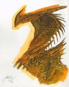 Gwendal Lemercier - Dragons, dessin in&eacute;dit: buste dragon jau