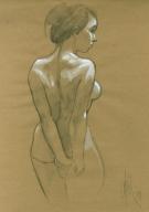 Fabrice Meddour - Nu bras en arri&egrave;re sur papier de couleur