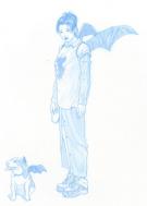Adriano De Vincentiis - Femme et son chien ail&eacute;s