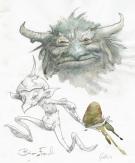 Brian Froud - t&ecirc;te de goblin &agrave; l'aquarelle et goblin &agrave; la mi