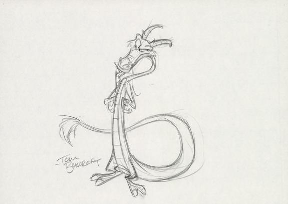 Tom Bancroft  - Crayonné original de design de Mushu pour le