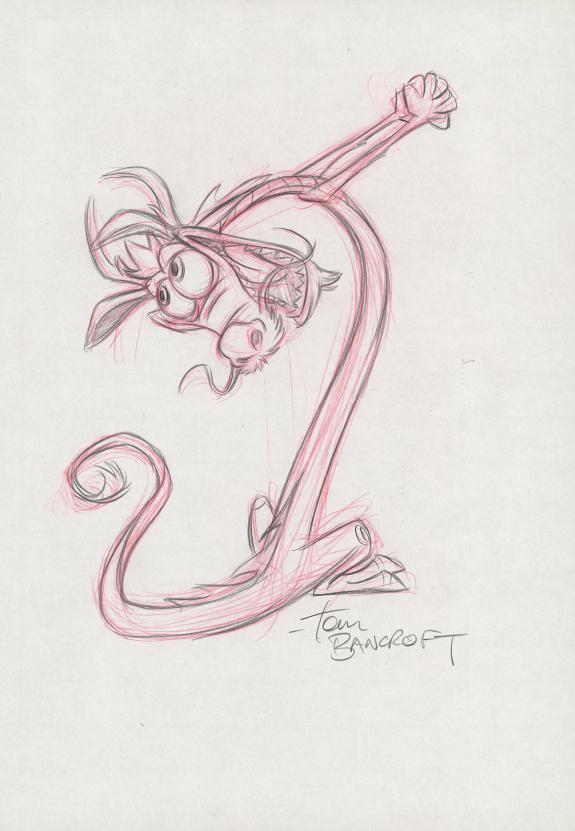 Tom Bancroft  - Crayonné original de design de Mushu pour le