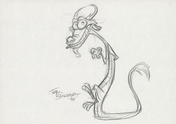 Tom Bancroft  - Crayonné original de design de Mushu pour le