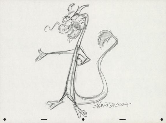 Tom Bancroft  - Crayonné original de design de Mushu pour le