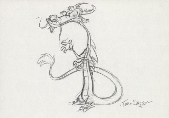 Tom Bancroft  - Crayonné original de design de Mushu pour le
