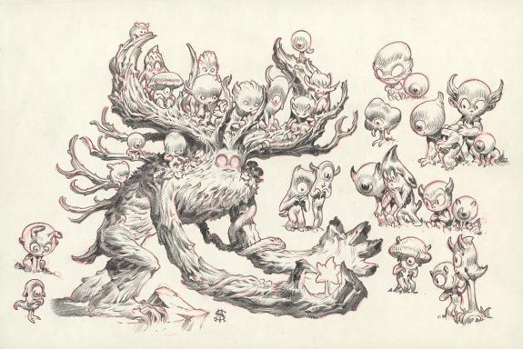 Stan Manoukian - "Grand-bois, recherche". Dessin pr&eacute;paratoir