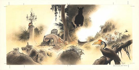 Frank P&eacute; - Zoo, Illustration originale coll&eacute;e sur un support