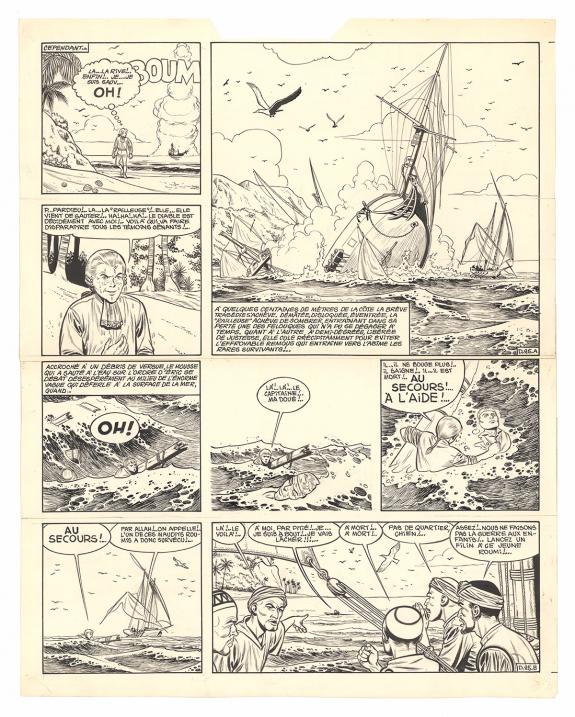 Victor Hubinon - Barbe-Rouge, D&eacute;fi au Roy, Planche originale