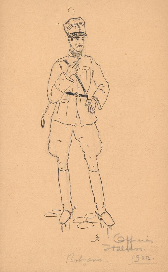 Herg&eacute; - Illustration originale, officier italien (1923)