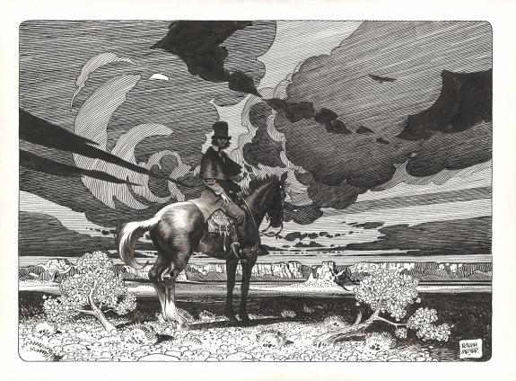 Ralph Meyer - Undertaker, Jonas &agrave; cheval, illustration origi