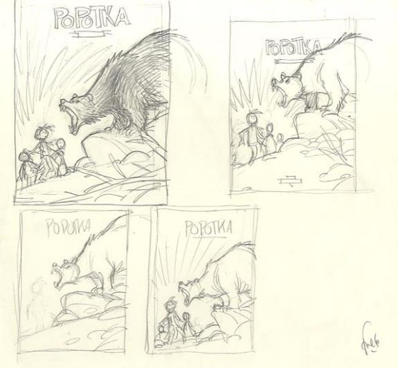 Fred Simon - Popotka le petit sioux, Crayonné original, proj