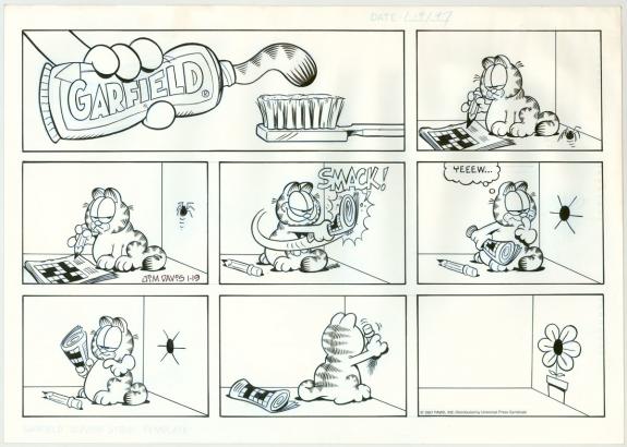 Jim Davis - Garfield, Planche originale, gag publié dans le 