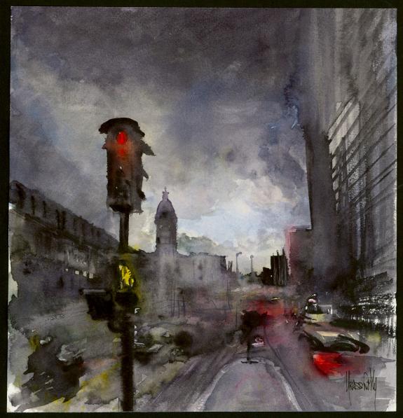 Jean-Paul Krassinsky - Aquarelle - Paris - L'aube