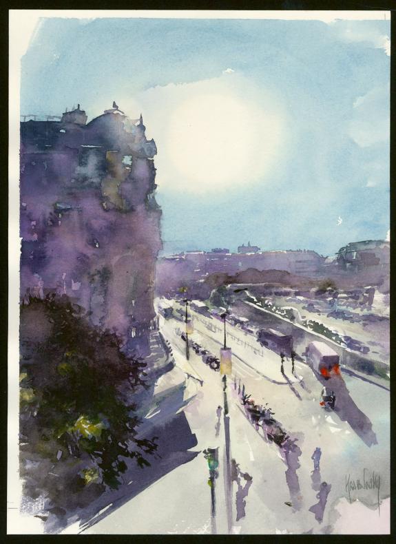 Jean-Paul Krassinsky - Aquarelle - Paris - Boulevard Diidero