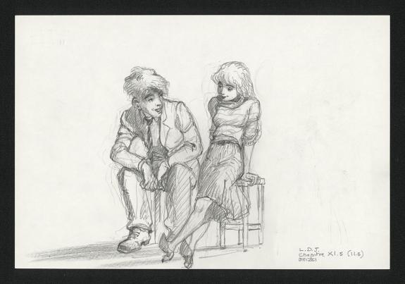 Serie Colin En Noir Et Blanc Colin et Chloé discutent, illustration originale, chapitre 11, 2019 - L