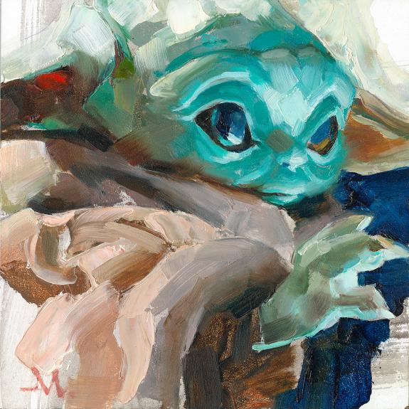 Greg Manchess - Baby Yoda, Peinture originale, inspirée de l