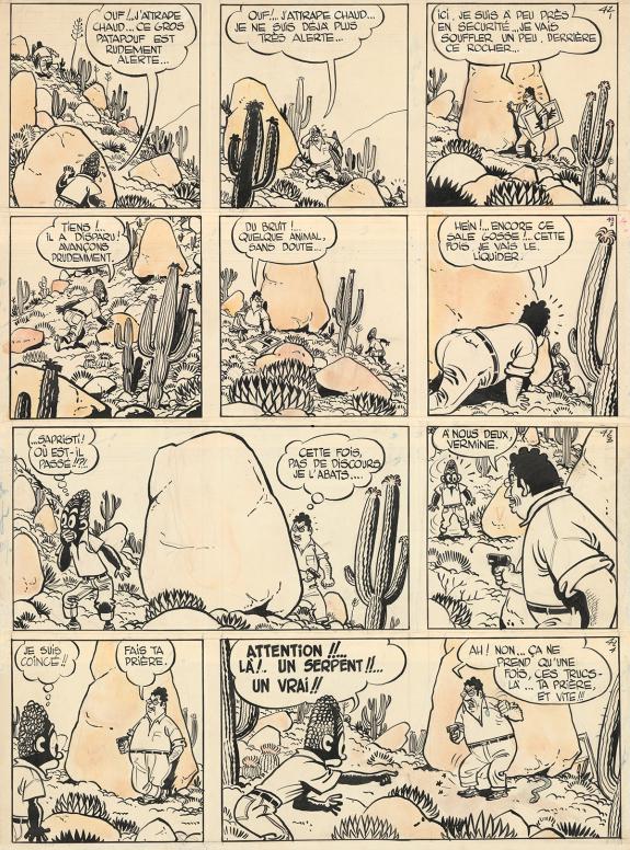 Jijé - Blondin et Cirage, Planche originale n°42. Vestiges d
