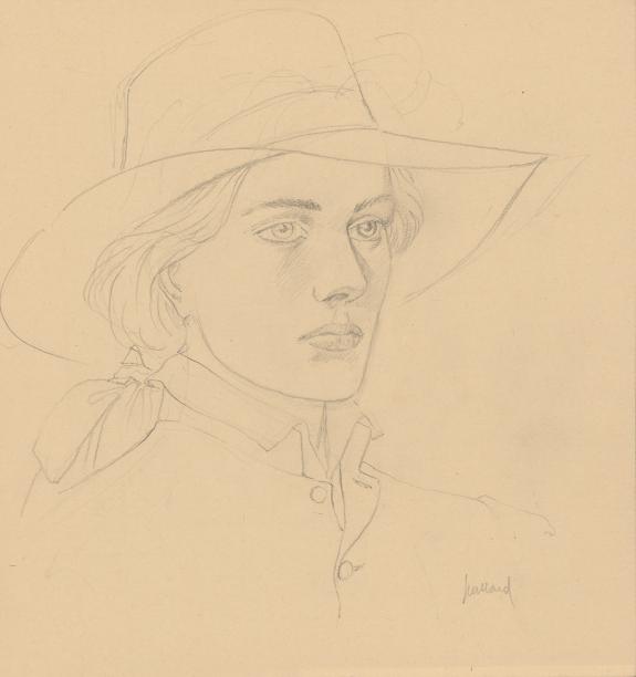 Andr&eacute; Juillard - Plume aux Vents, Crayonn&eacute; original, portrai