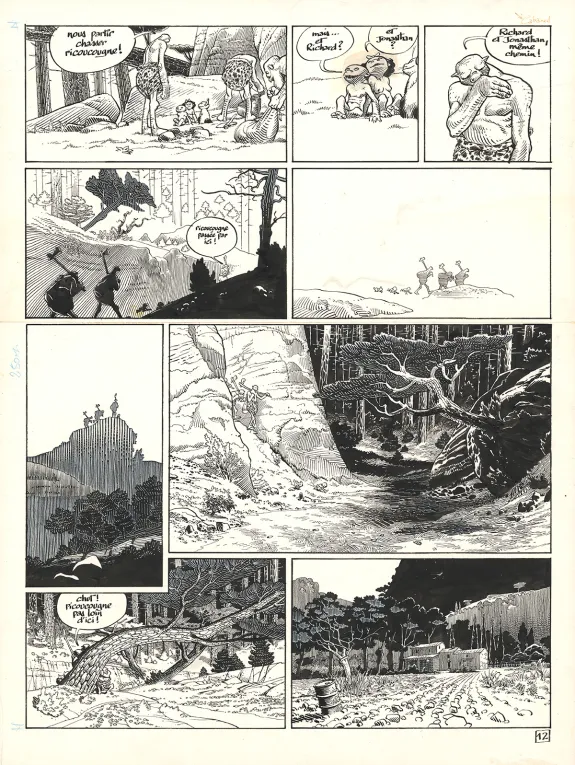 Black and white illustration, Dans les villages, Max Cabanes