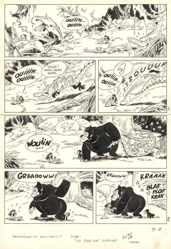Black and white original page, Boulouloum et Guiliguili (Les jungles perdues) , La Saga des gorilles (T.5),  Mazel