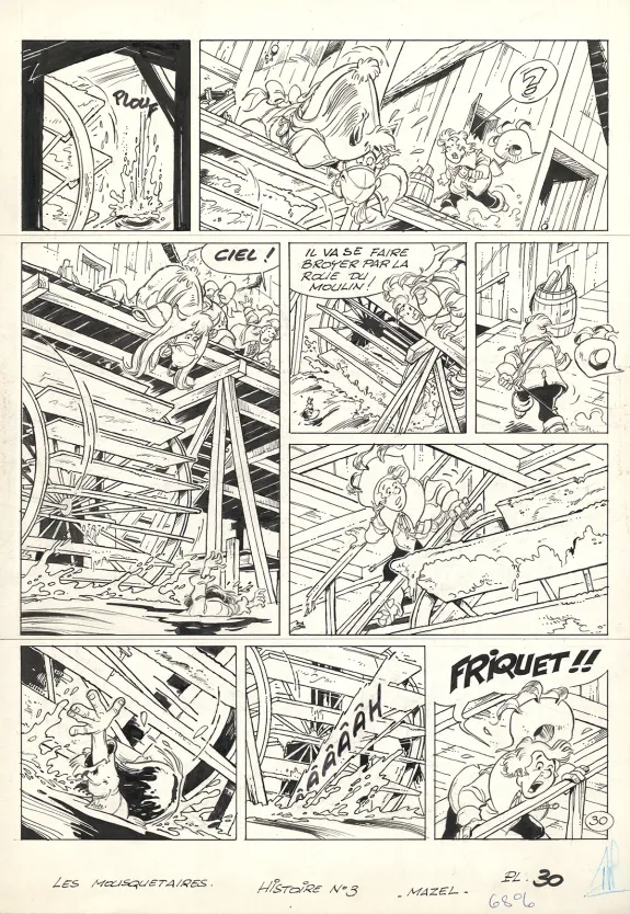 Planche noir et blanc, Les Mousquetaires, Un canon pour La Rochelle (T.3),  Mazel
