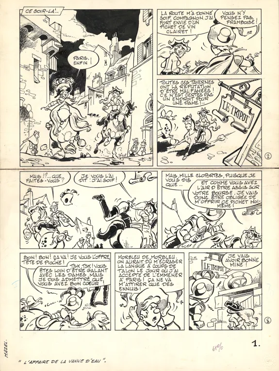 Planche noir et blanc, Les Mousquetaires, Câline et Calebasse Les Mousquetaires  (T.1),  Mazel
