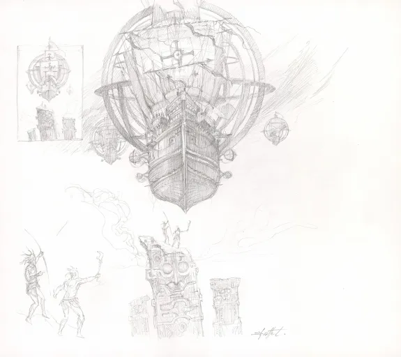 Black and white illustration, Steampunk, Didier Graffet