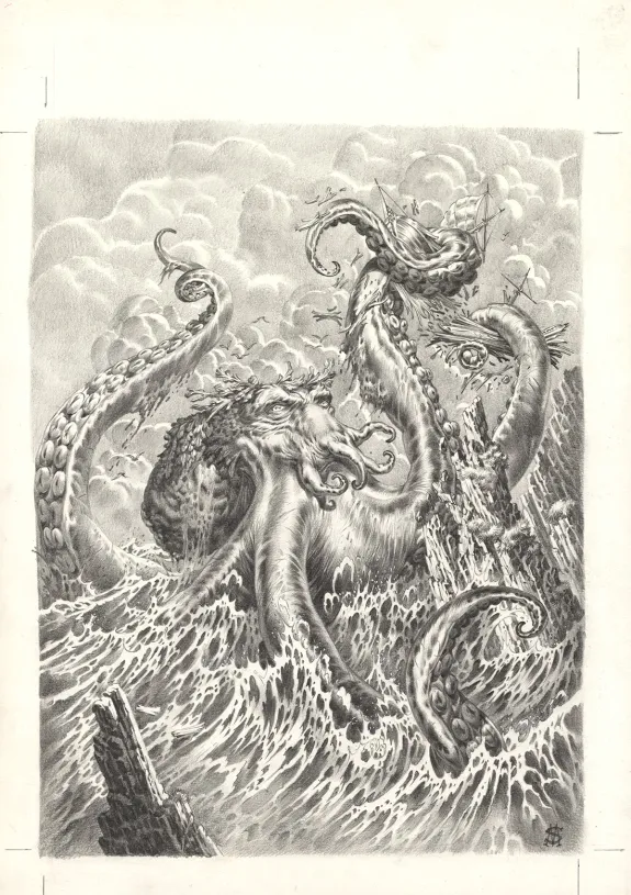 Illustration noir et blanc, L'Encyclopédie du Merveilleux, Les Monstres , Stan Manoukian