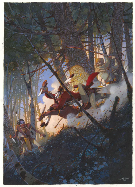 Colored illustration, Le Dernier des Mohicans, Frédéric Pillot