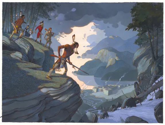 Colored illustration, Le Dernier des Mohicans, Frédéric Pillot